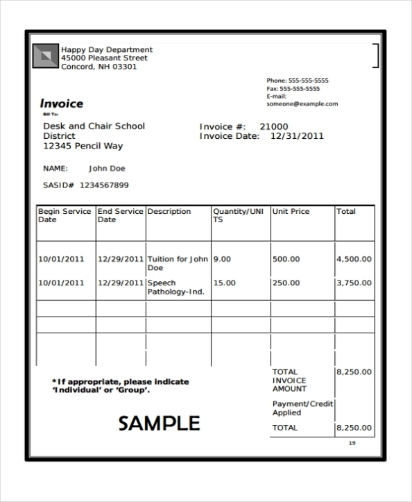 Free 8+ Education Invoice Examples & Samples In Google Docs | Google Sheets | Excel | Word Intended For Itemized Invoice Template
