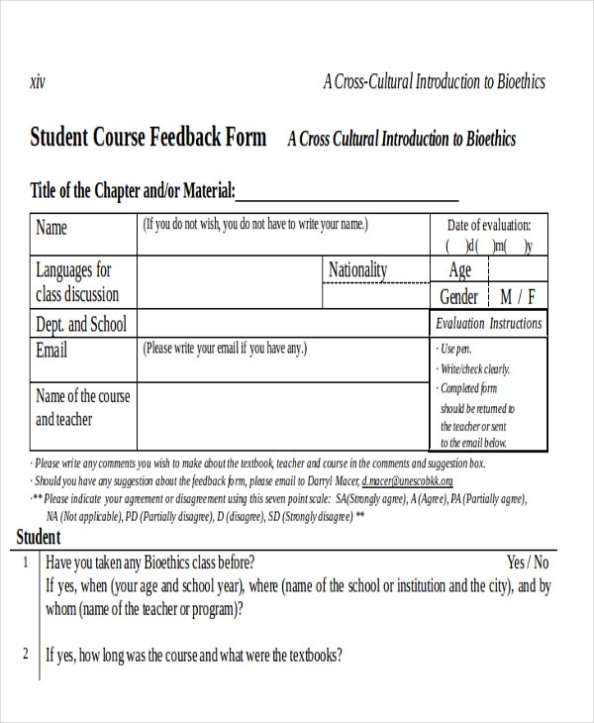 Free 8+ Sample Student Feedback Forms In Ms Word within Student Feedback Form Template Word