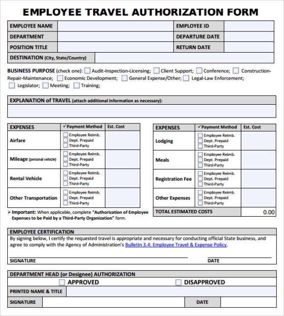 Free 8+ Sample Travel Authorization Forms In Pdf | Ms Word Throughout Travel Request Form Template Word