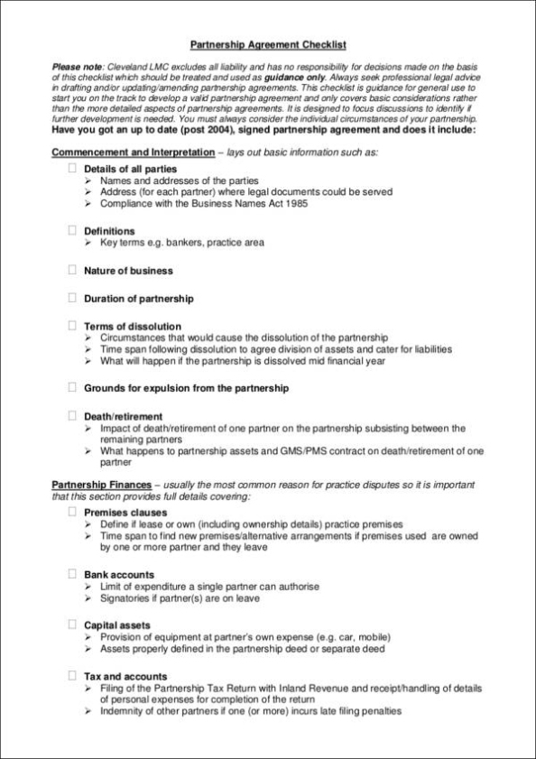Free 9+ Partnership Agreement Checklist Samples & Templates In Pdf | Ms Word | Google Docs | Pages Inside Free Business Partnership Agreement Template Uk