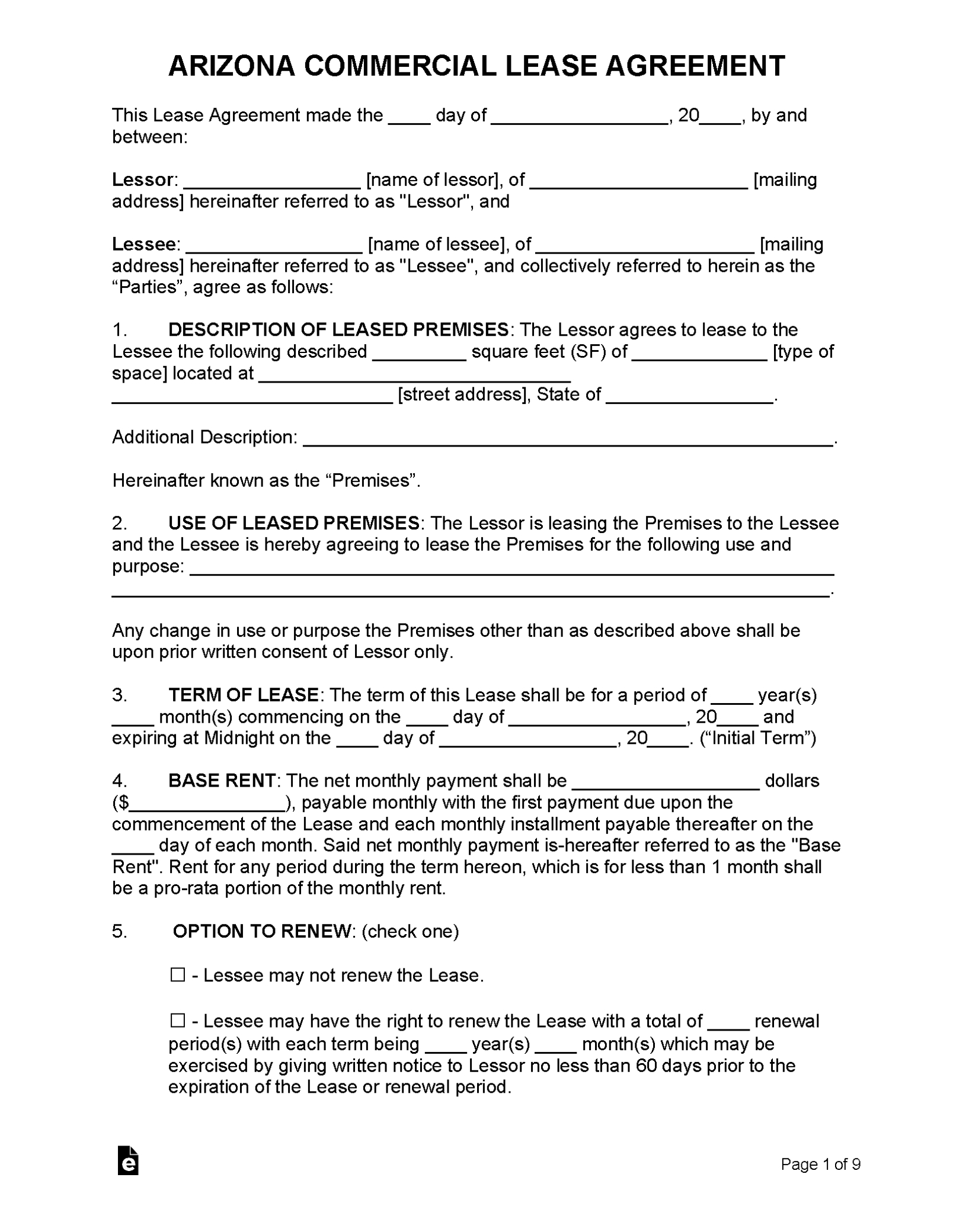 Free Arizona Commercial Lease Agreement Template | Pdf | Word For Business Lease Agreement Template