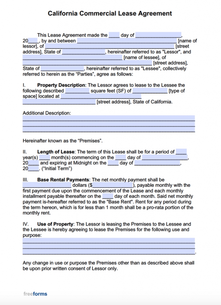 Free California Commercial Lease Agreement Template | Pdf | Word Inside Business Lease Agreement Template Free