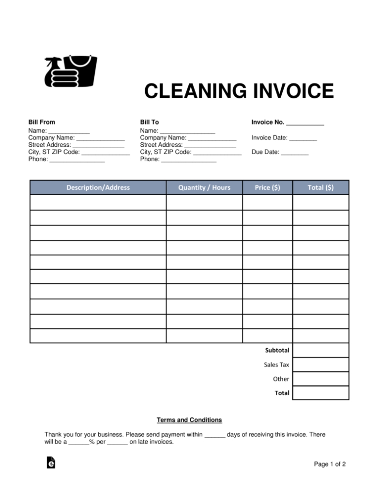 Free Cleaning (Housekeeping) Invoice Template – Word | Pdf – Eforms Pertaining To Invoice Checklist Template