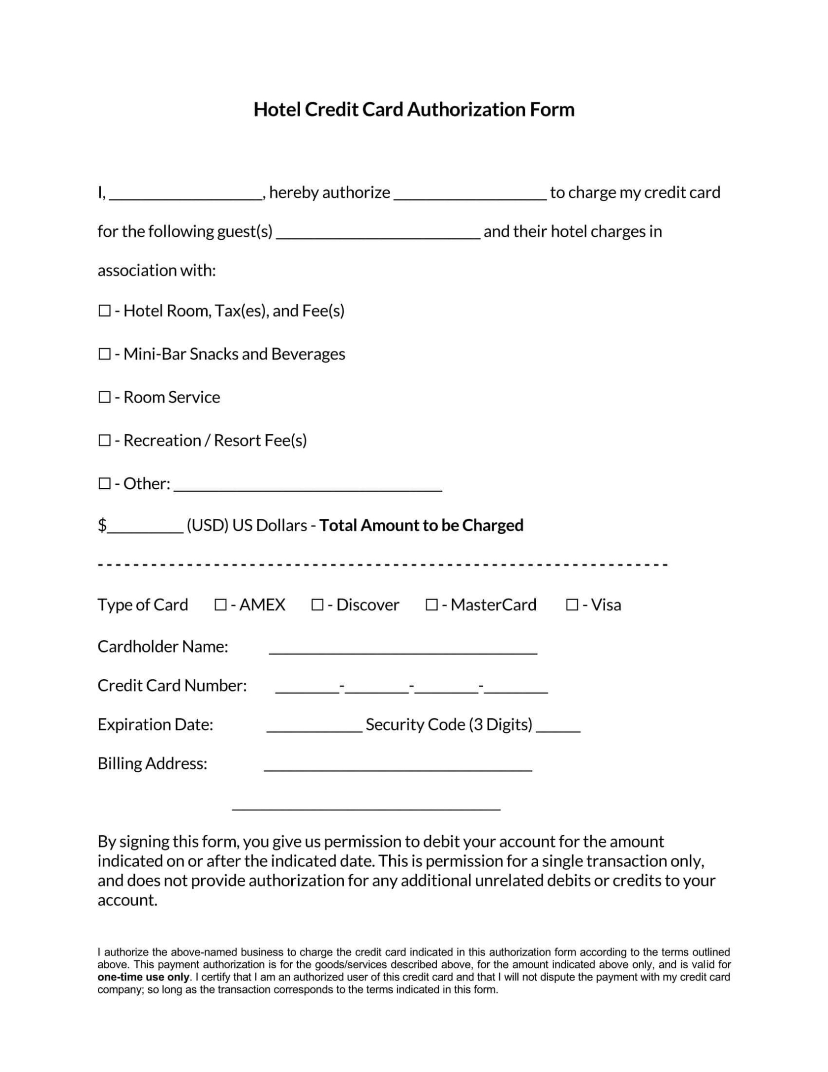 Free Credit Card Authorization Form Templates [Word – Pdf] Throughout Hotel Credit Card Authorization Form Template