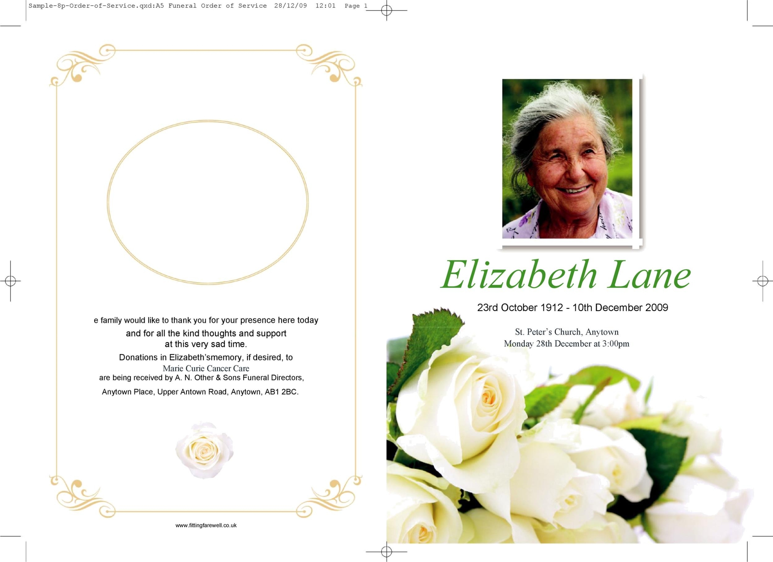 Free Editable Funeral Program Template For Your Needs Regarding Memorial Cards For Funeral Template Free