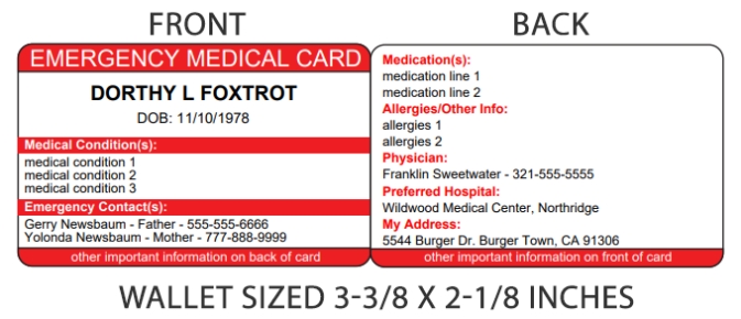 Free Emergency Contact Wallet Card | Arts – Arts Pertaining To In Case Of Emergency Card Template