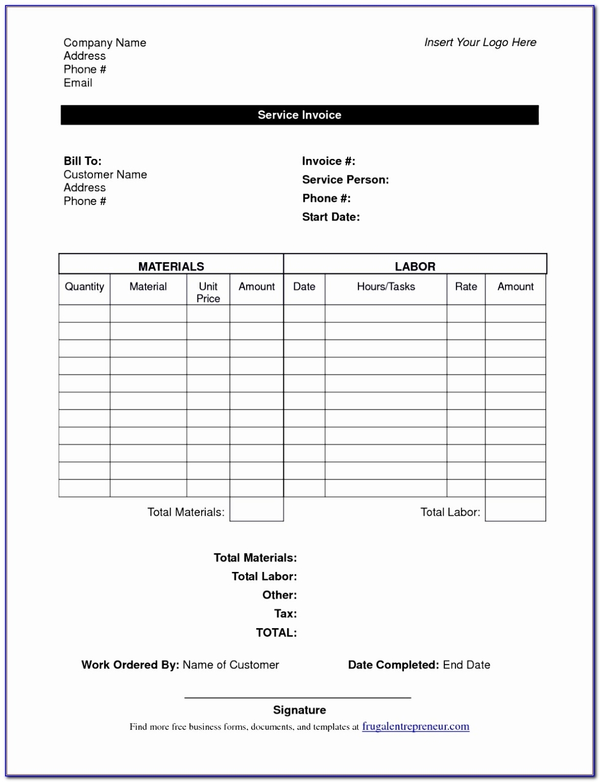 Free General Labor Invoice Template | Excel | Pdf | Word (.Doc In General Labor Invoice Throughout Parts And Labor Invoice Template Free