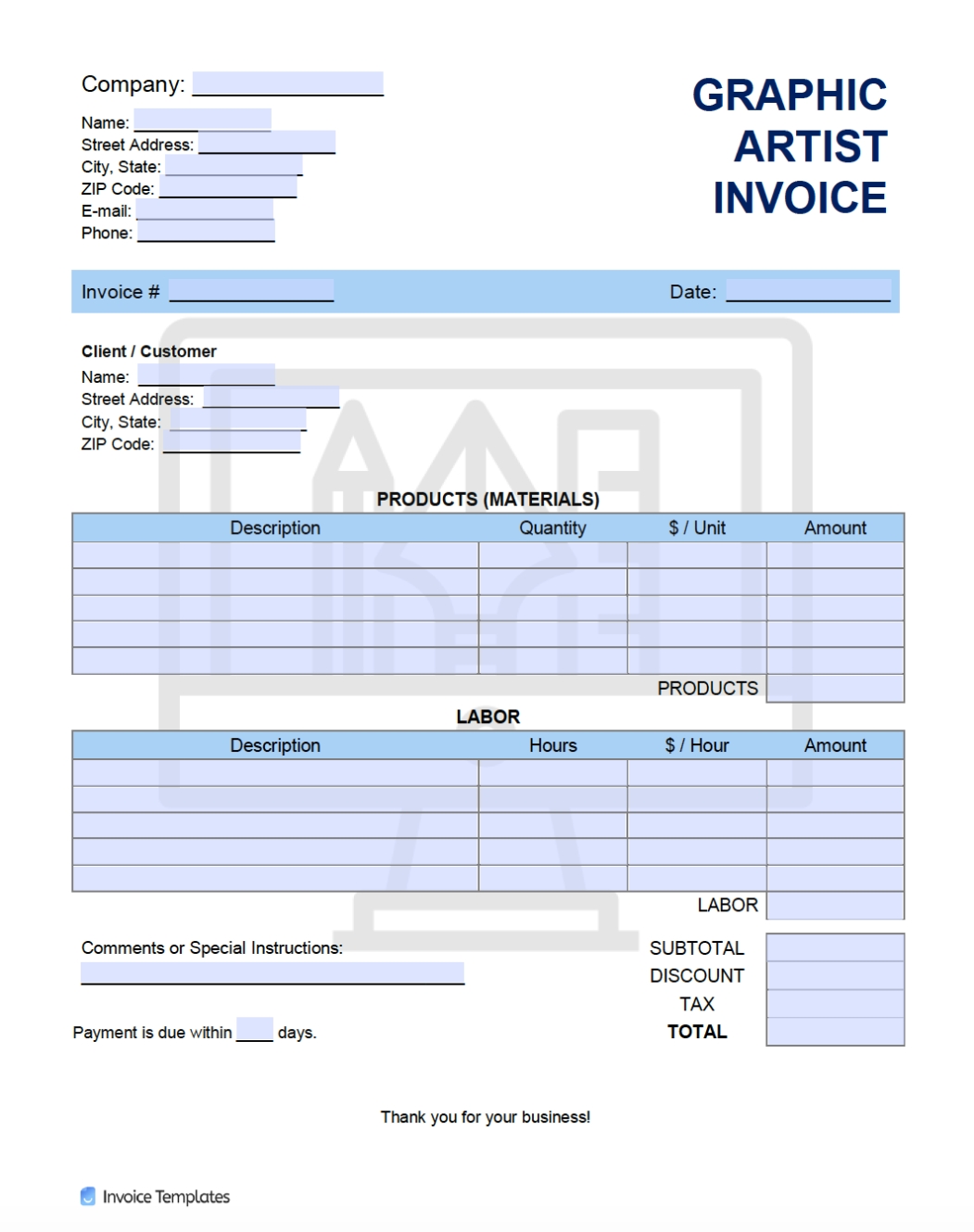 Free Graphic Artist Invoice Template | Pdf | Word | Excel With Graphic Design Invoice Template Pdf