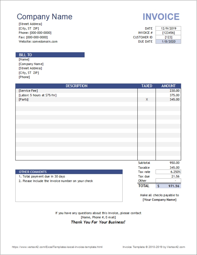 Free Invoice Template For Excel Pertaining To Maintenance Invoice Template Free