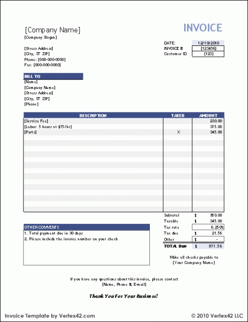 Free Invoice Template For Excel With Regard To Invoice Template For Openoffice Free