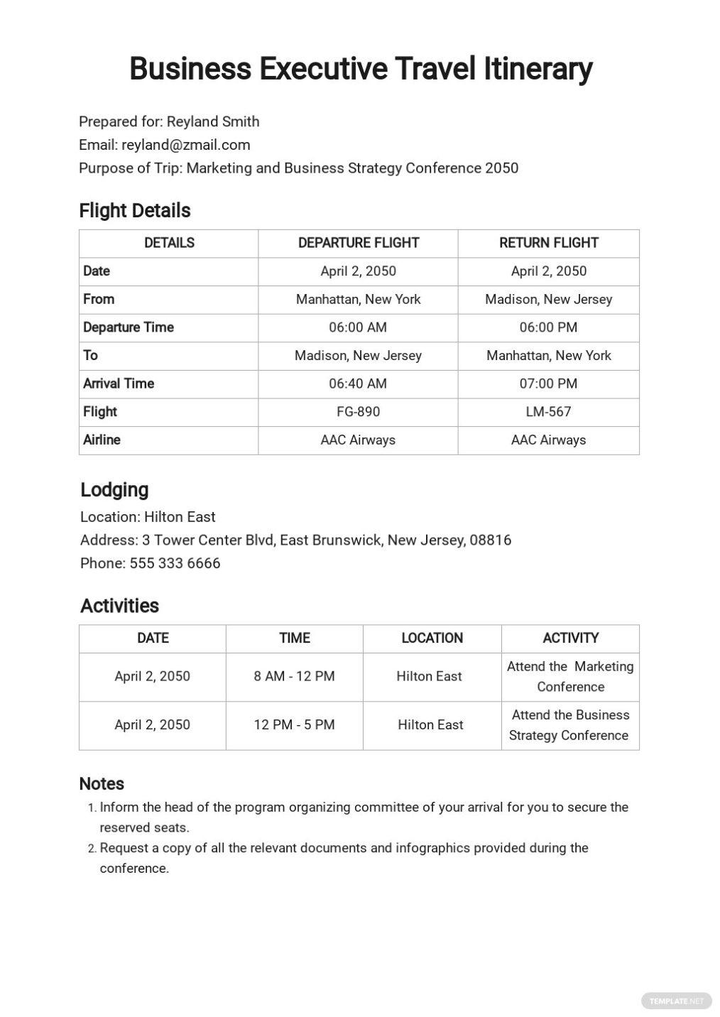 Free Itinerary Templates In Microsoft Excel (Xls) | Template With Sample Business Travel Itinerary Template