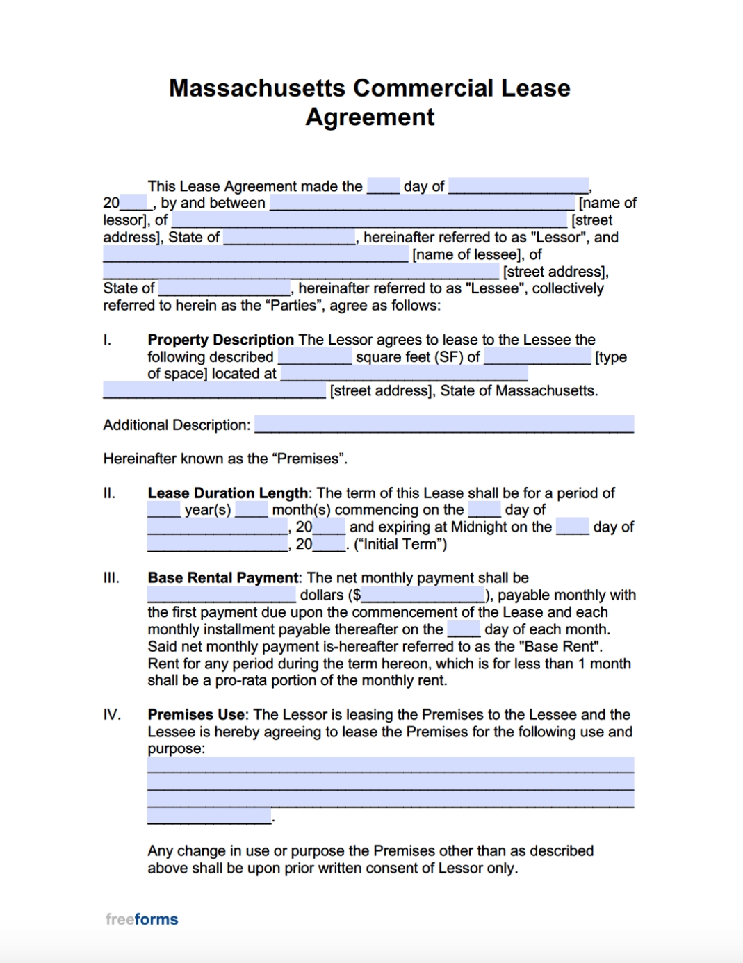 Free Massachusetts Commercial Lease Agreement Template | Pdf | Word with regard to Business Lease Agreement Template Free