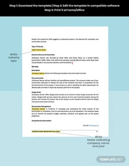 Free Modern Construction Marketing Plan Template - Google Docs, Word, Apple Pages, Pdf With Construction Business Plan Template Free