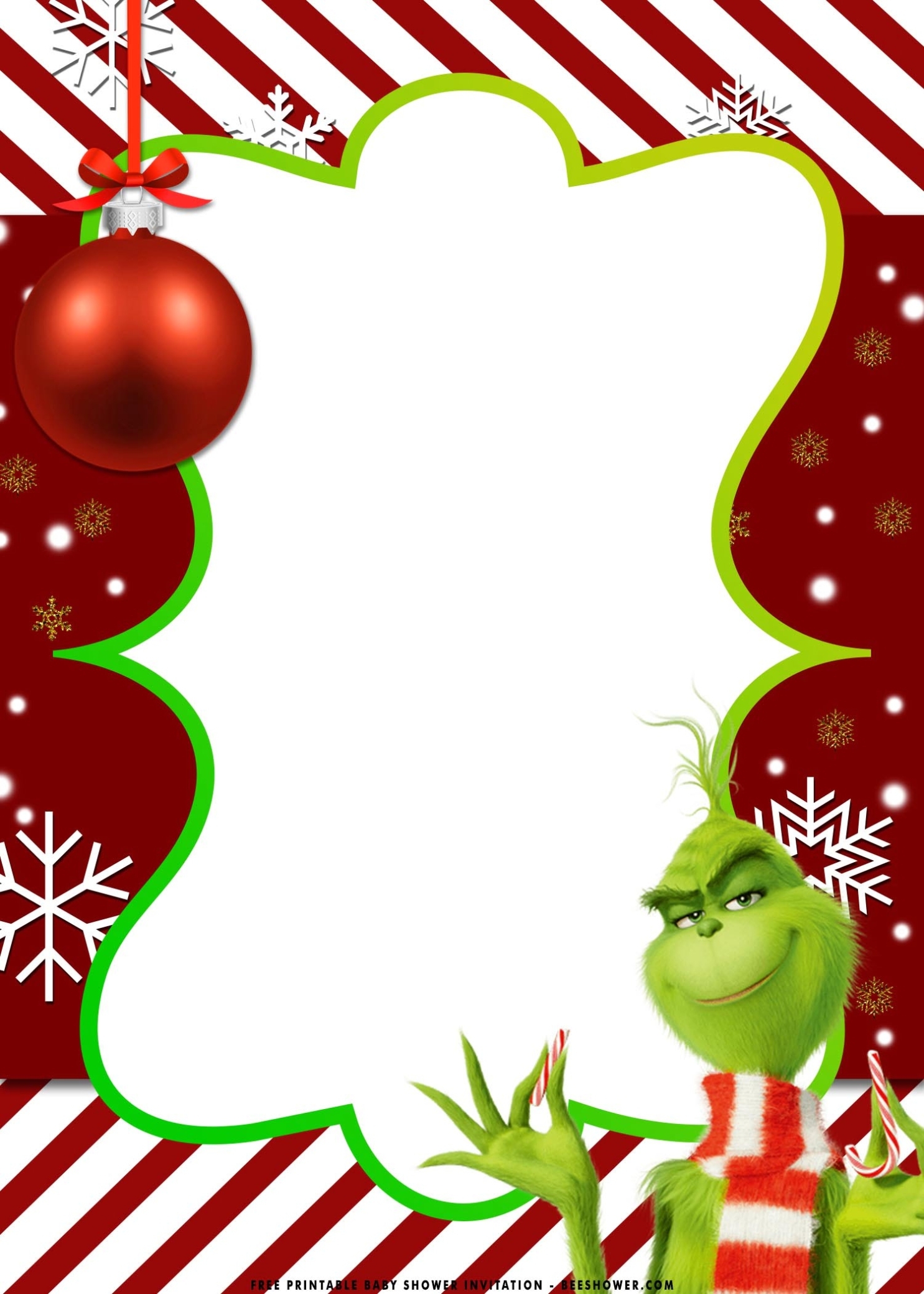 (Free Printable) - Christmas Grinch Baby Shower Invitation Templates | Free Printable Baby throughout Printable Holiday Card Templates