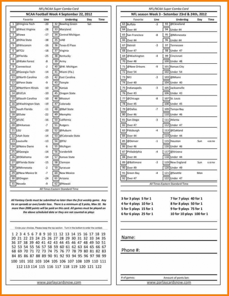 Free Printable Football Parlay Cards – Cards Info For Football Betting Card Template