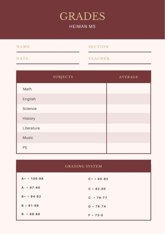 Free Printable Middle School Report Card Templates | Canva regarding Middle School Report Card Template