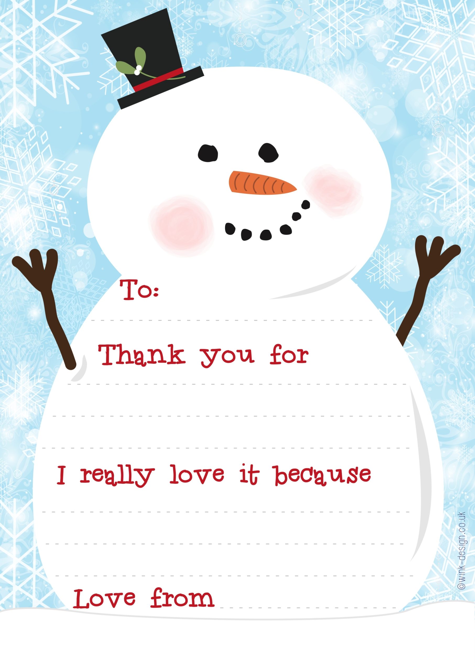 Free Printable Snowman Christmas Thank You Letters - Wink Design Inside Christmas Note Card Templates