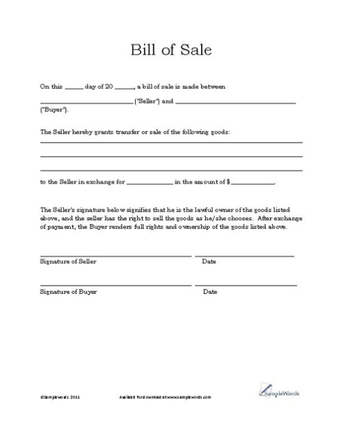 Free Printable Vehicle Bill Of Sale Template Form (Generic) In Vehicle Bill Of Sale Template Word