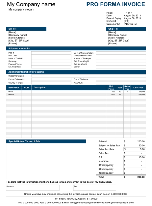 Free Proforma Invoice Template For Excel Intended For Proforma Invoice Template India