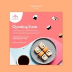 Free Psd | Opening Soon Sushi Restaurant Square Flyer regarding Opening Soon Flyer Template