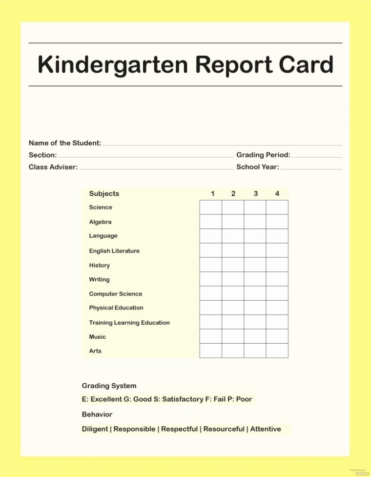 Free Report Card Template Blank Kindergarten Grooming | Meetpaulryan - Free Printable Intended For Blank Report Card Template
