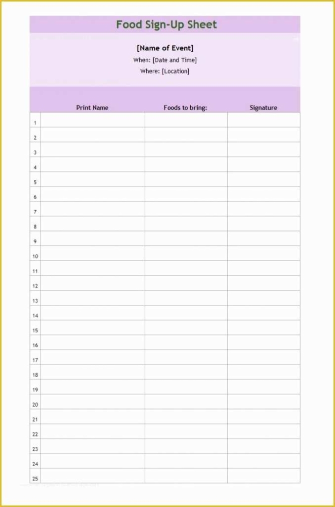 Free Sign Up Sheet Template Of Sign Up Sheets Potluck Sign Up Sheet Within Free Sign Up Sheet Template Word