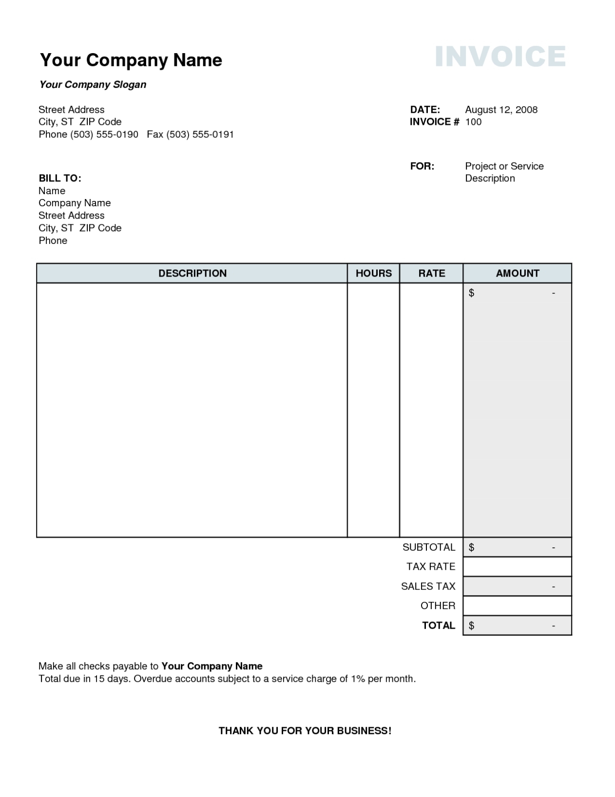 Free Tax Invoice Template Excel | Invoice Example In Invoice Template In Excel 2007