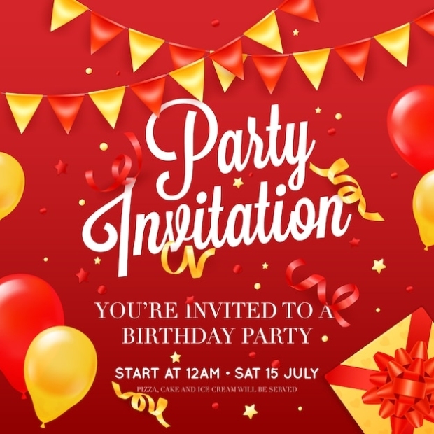 Free Vector | Birthday Party Invitation Card Poster Template With Ceiling Balloon Decorations Pertaining To Celebrate It Templates Place Cards