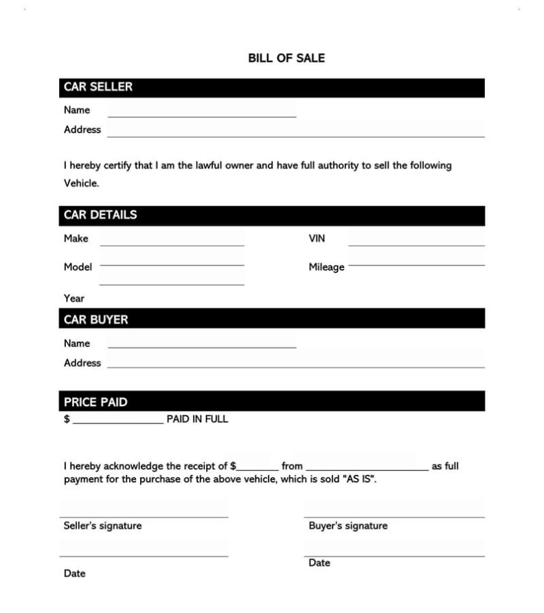 Free (Vehicle) Car Bill Of Sale Forms (Us States) - Word | Pdf Intended For Vehicle Bill Of Sale Template Word