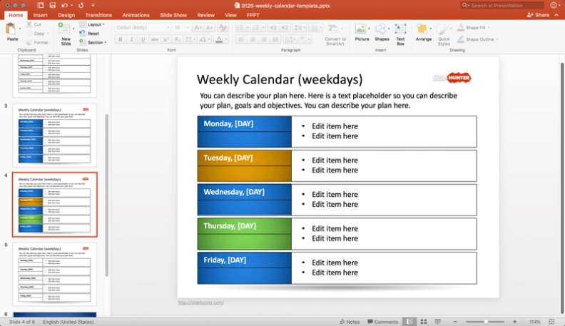 Free Weekly Blank Calendar Template For Powerpoint - Free Powerpoint Templates - Slidehunter Pertaining To Microsoft Powerpoint Calendar Template