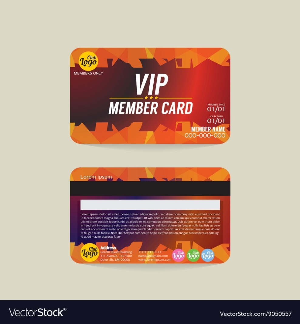 Front And Back Vip Member Card Template Royalty Free Vector Within Template For Membership Cards