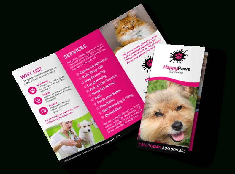 Fun Pet Grooming Tri Fold Brochure Template | Mycreativeshop Pertaining To Dog Grooming Flyers Template
