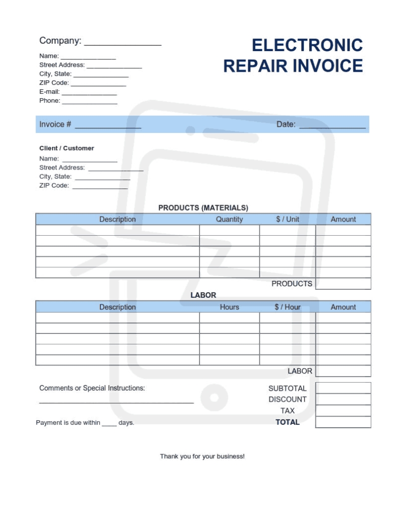 Garage Invoice Download Free : Vehicle Repair Invoice Template For Excel - Darcy Verchalsold Regarding Garage Repair Invoice Template