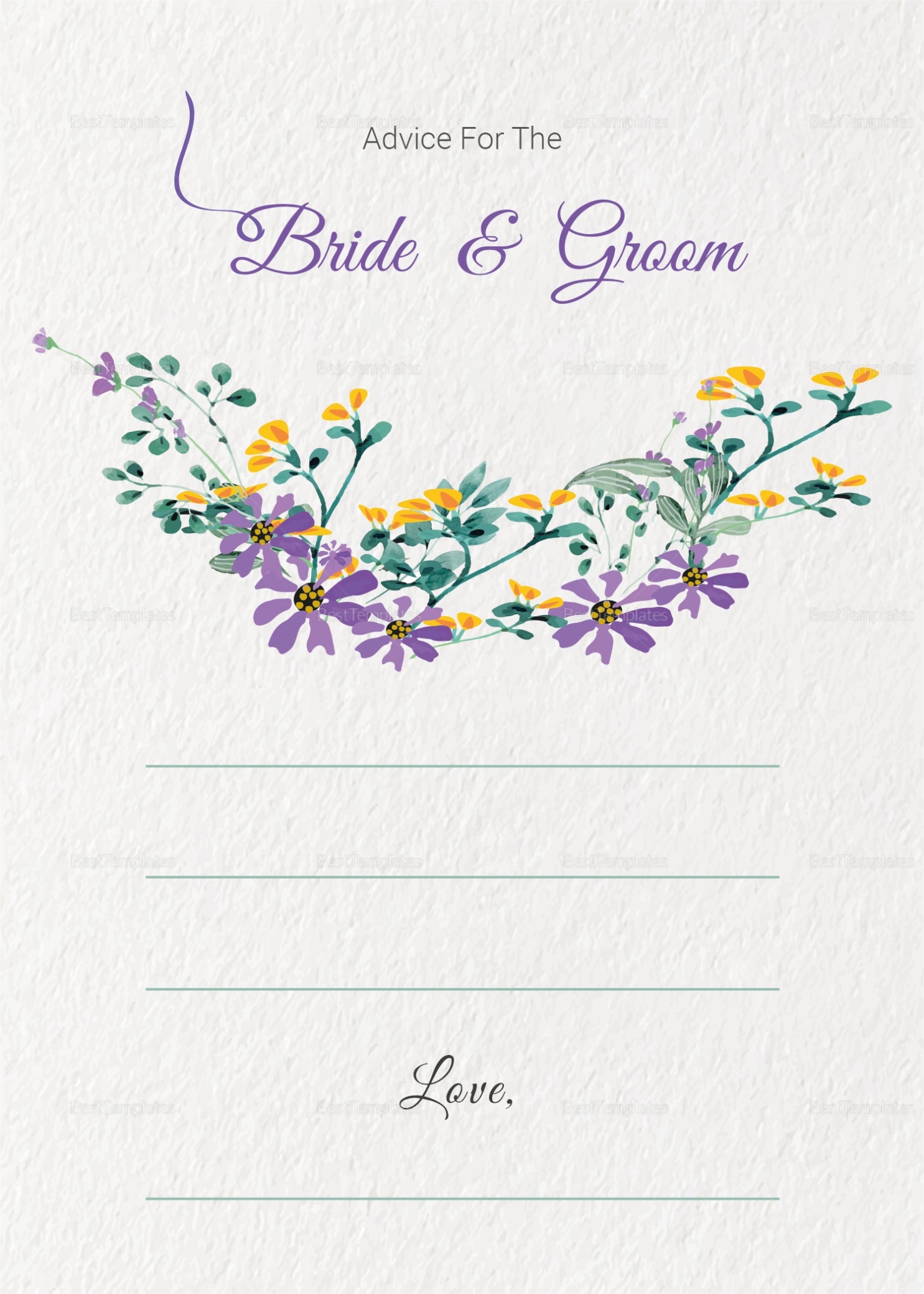 Garden Wedding Advice Card Template In Psd, Word, Publisher, Illustrator, Indesign For Marriage Advice Cards Templates