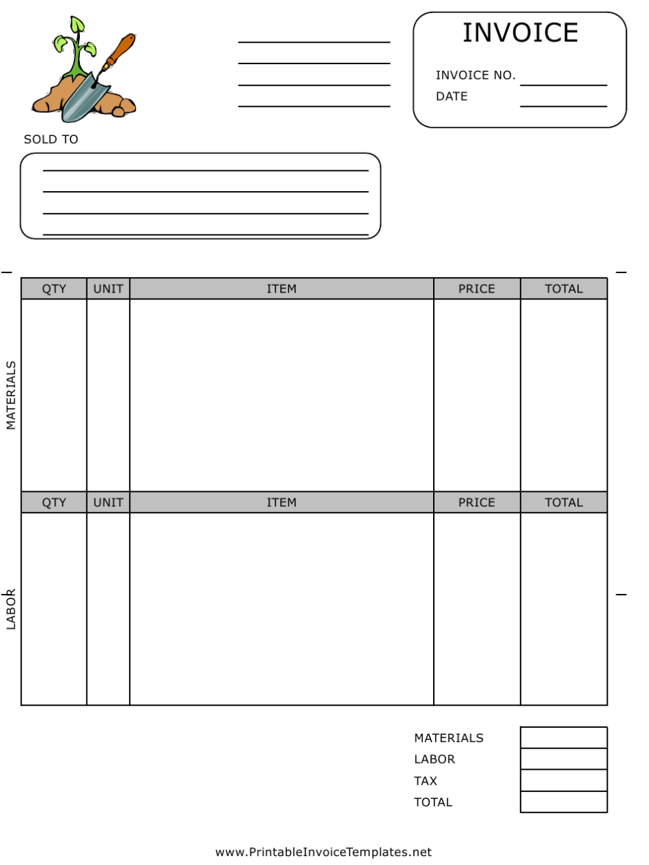 Gardening Invoice Template With Gardening Invoice Template