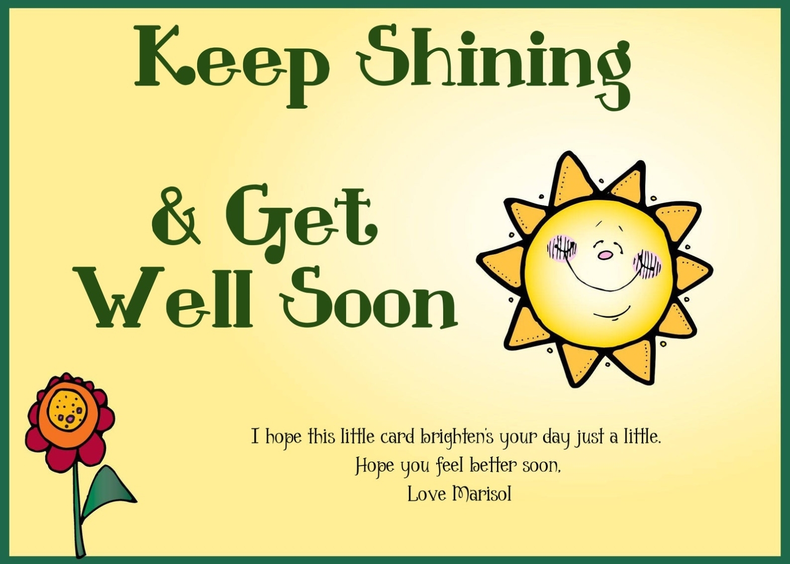 Get Well Card Templates Shining Sun Note Card Virtual Card For | Etsy Inside Get Well Card Template