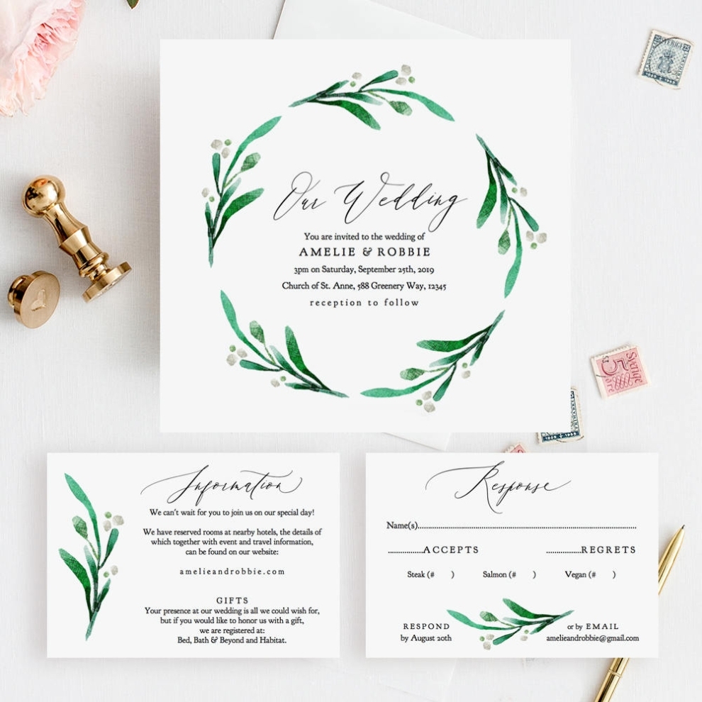 Gifts Card Template Printable Gift Card Gift Registry, 5X3.5, Wedding Greenery Editable Pdf Intended For Present Card Template