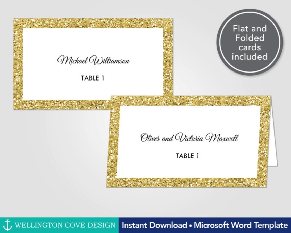 Gold Glitter Wedding Place Cards Template For Microsoft Word | Etsy Inside Microsoft Word Place Card Template