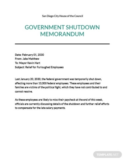 Government Shutdown Memo Template - Word (Doc) In Memo Template Word 2013
