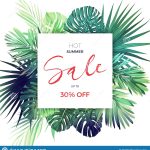 Green Botanical Summer Tropical Sale Flyer With Palm Leaves And Exotic Plants. Vector Floral Throughout Plant Sale Flyer Template