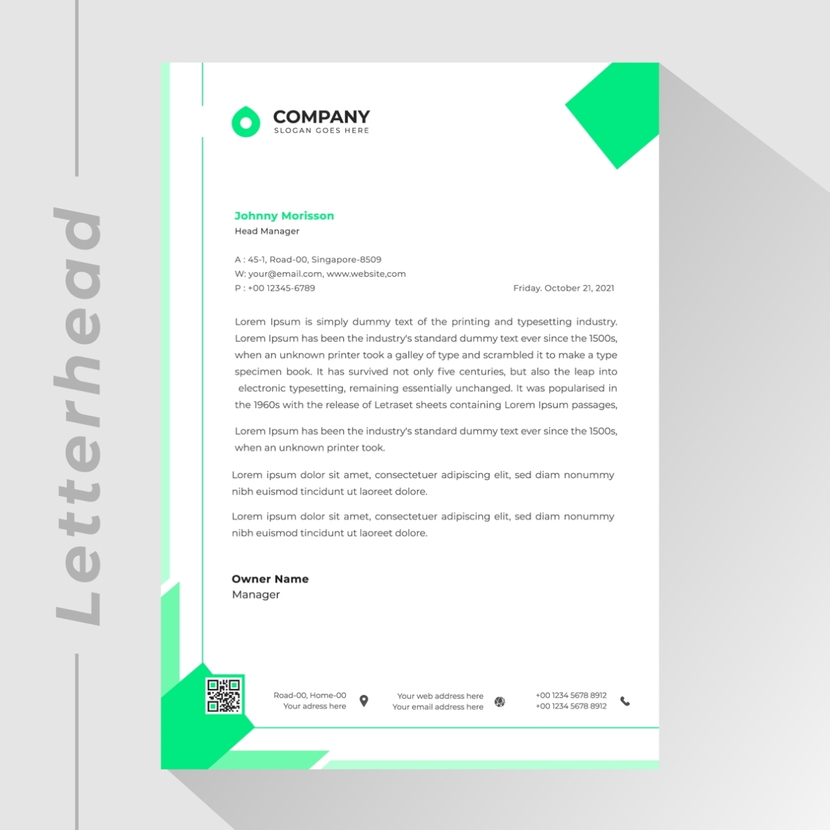 Green Shape Business Letterhead Template 1100262 Vector Art At Vecteezy Intended For Free Online Business Letterhead Templates