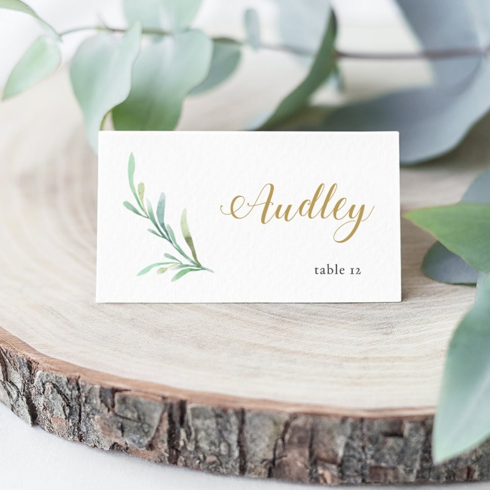 Greenery Wedding Table Place Card Template - Flat & Folded Name Place Cards In 4X2 And 3.5X2.5 With Fold Over Place Card Template
