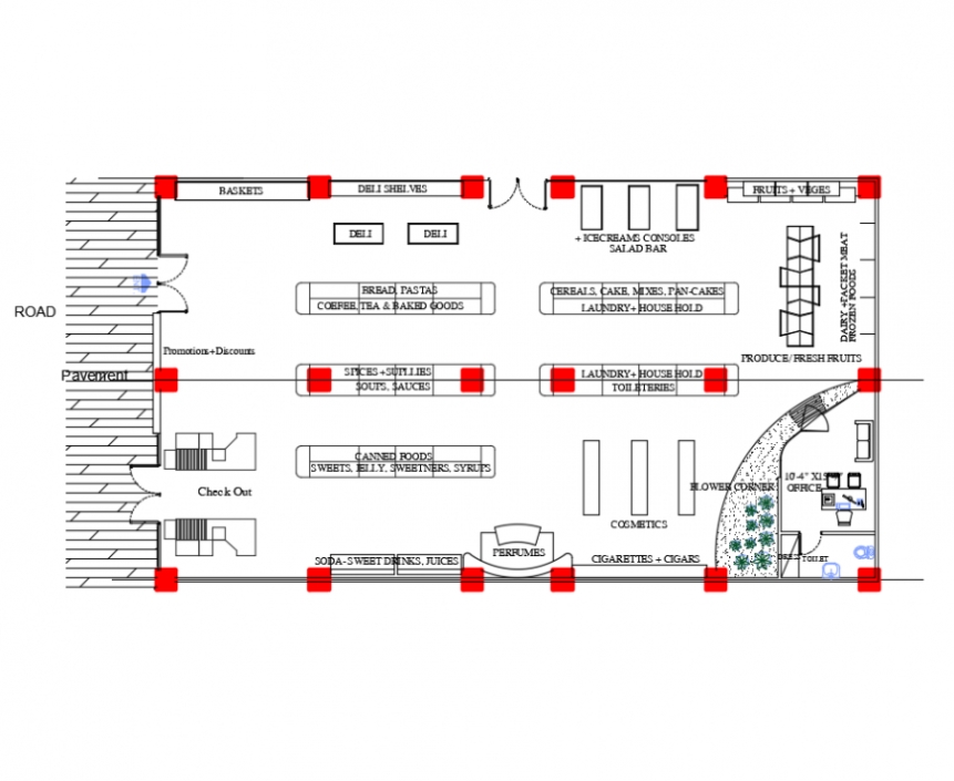 Grocery Store Architecture Layout Plan Details Dwg File - Cadbull In Grocery Store Business Plan Template