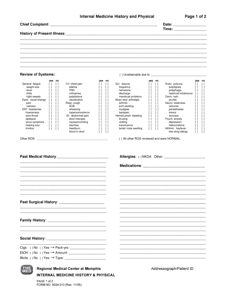 H P Template - Fill Online, Printable, Fillable, Blank | Pdffiller For History And Physical Template Word