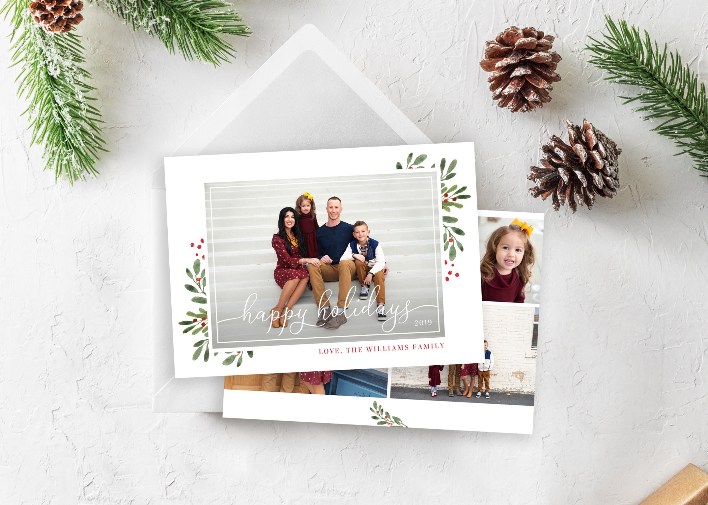 Happy Holidays Card Template - Christmas Card Template - Floral Christmas Card Template - Photo With Free Christmas Card Templates For Photographers