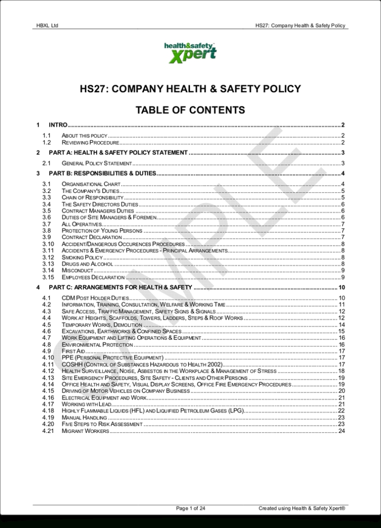 Health & Safety Xpert | Health And Safety Software For Construction Industry Inside Health And Safety Policy Template For Small Business