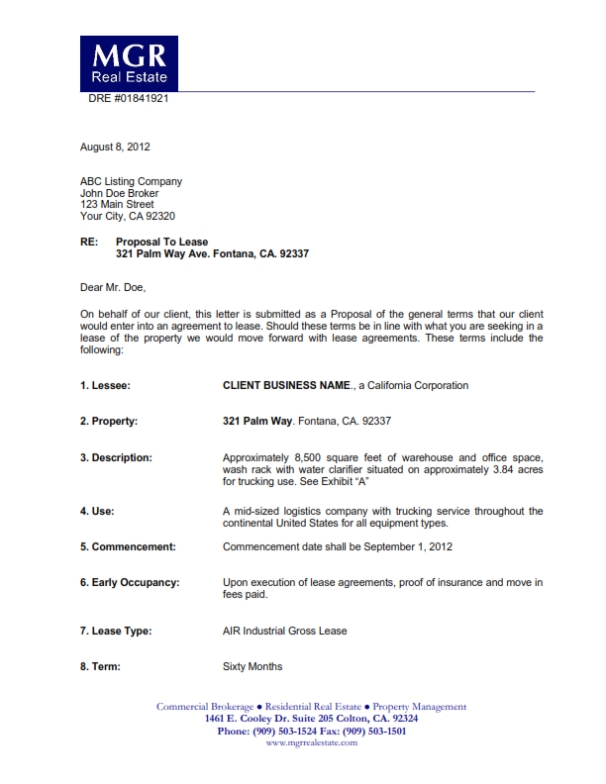 Here Is A Sample Of A Lease Proposal In Business Lease Proposal Template