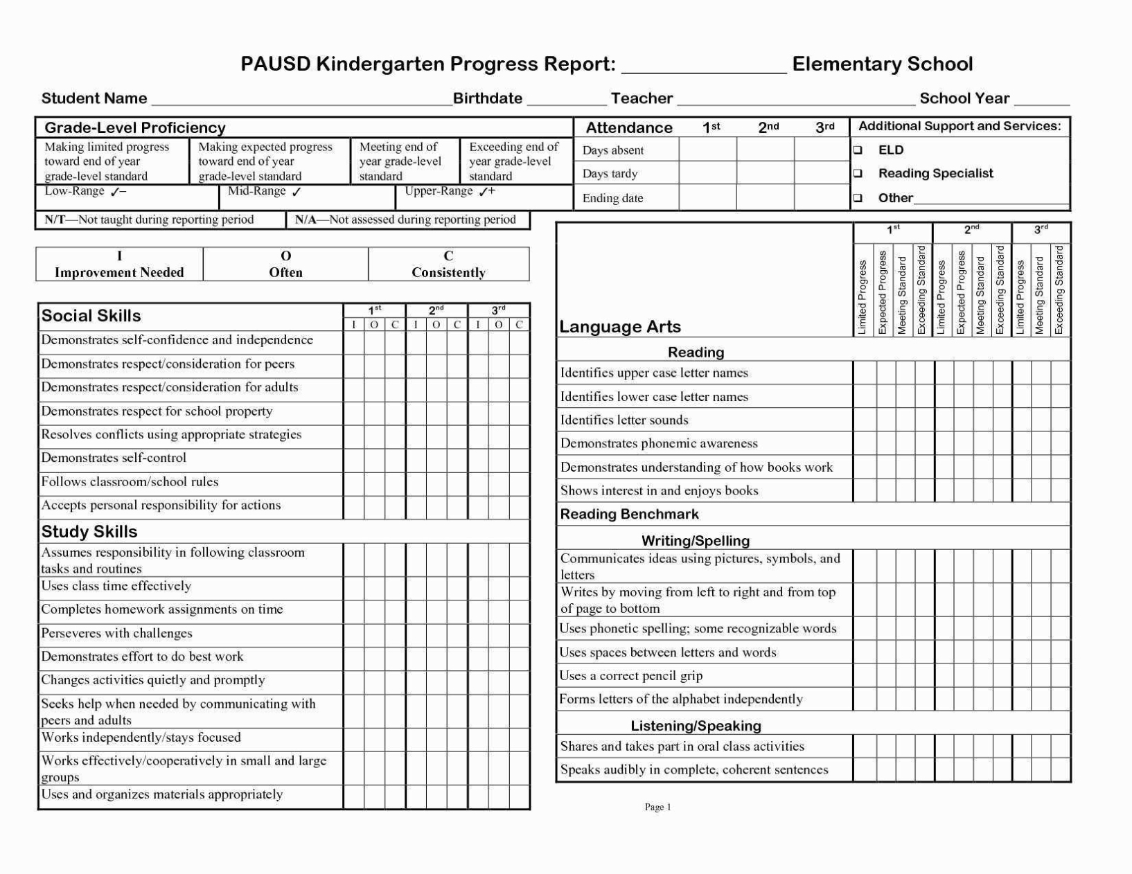 Homeschool Report Card Template Elementary – Cards Design Templates For Blank Report Card Template