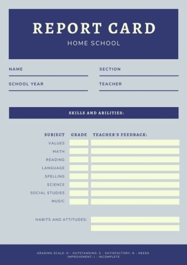 Homeschool Report Card Template Middle School regarding Report Card Template Middle School