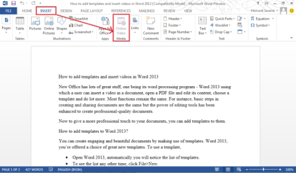 How To Add Templates And Insert Videos In Microsoft Word Within How To Insert Template In Word